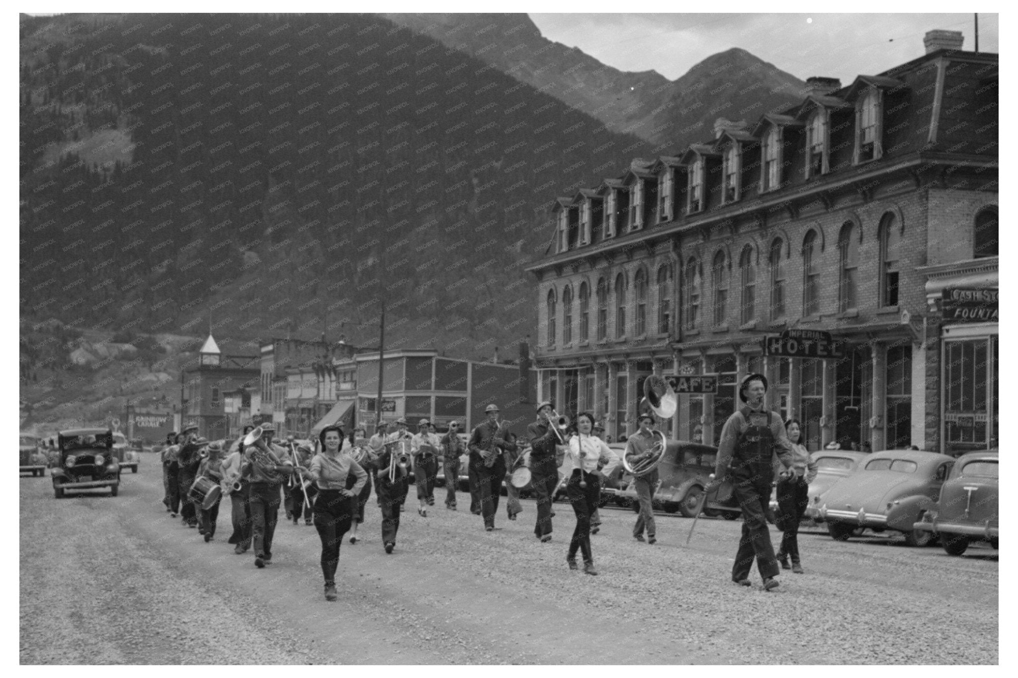 1940 Labor Day Celebration with Band and Clowns in Silverton - Available at KNOWOL