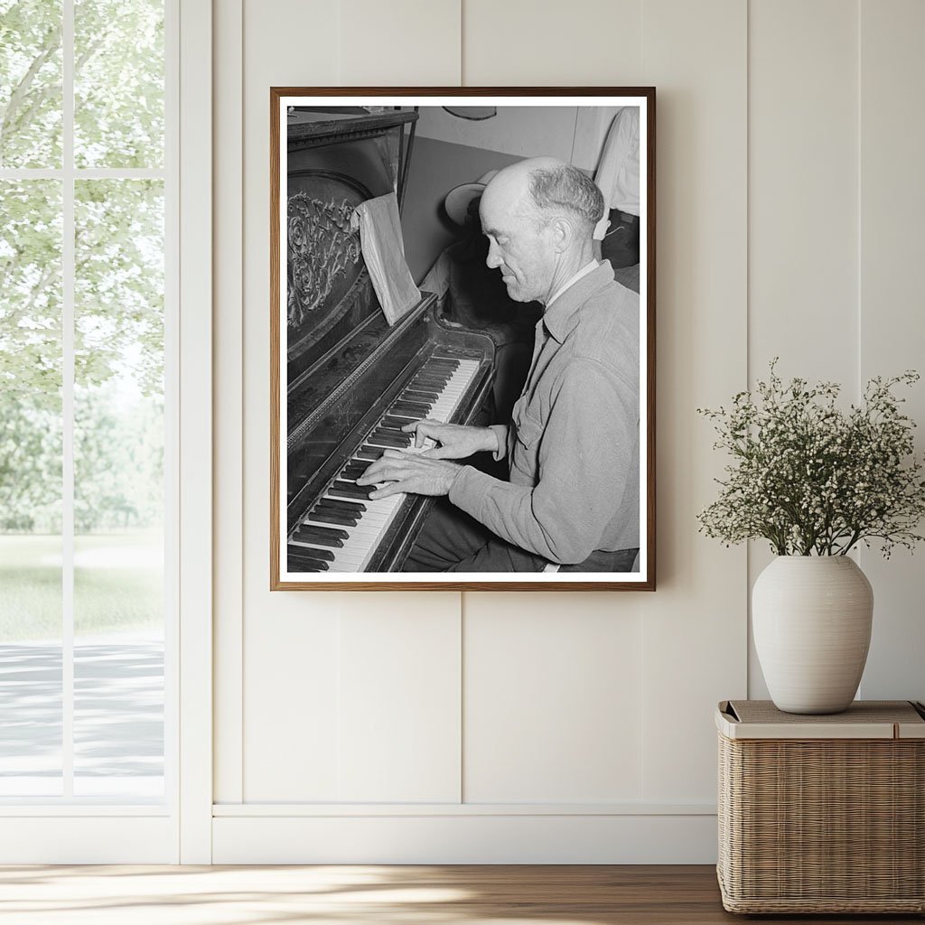 1940 Migratory Laborer Playing Piano in Arizona Camp - Available at KNOWOL