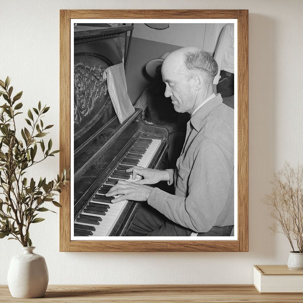 1940 Migratory Laborer Playing Piano in Arizona Camp - Available at KNOWOL