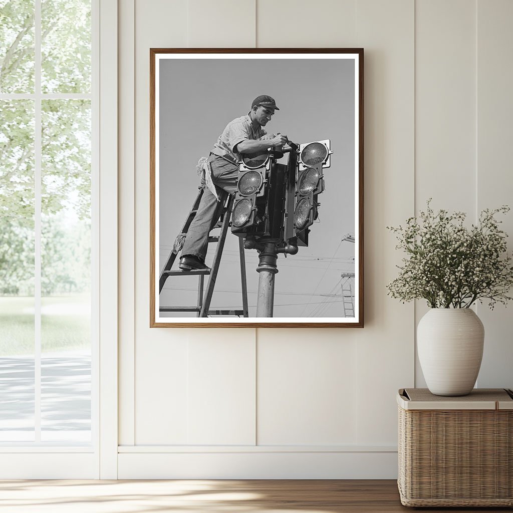 1940 San Diego Traffic Signal Installation Vintage Photo - Available at KNOWOL