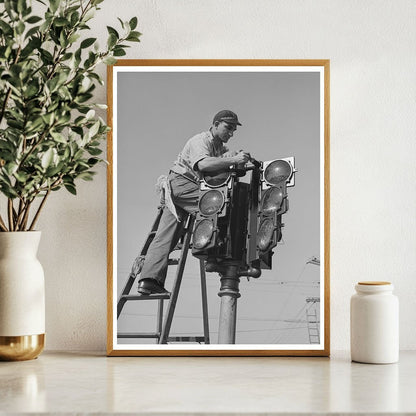 1940 San Diego Traffic Signal Installation Vintage Photo - Available at KNOWOL