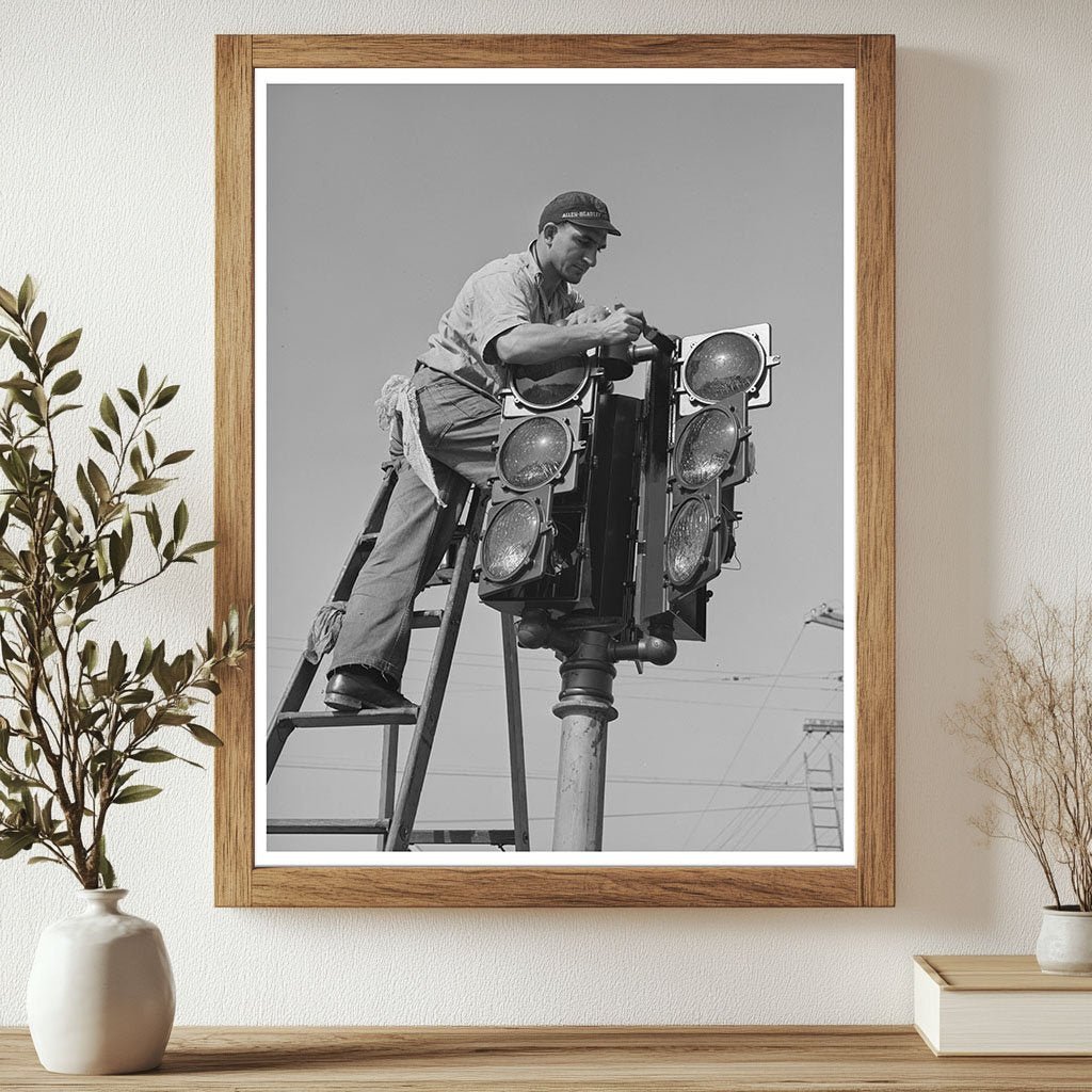 1940 San Diego Traffic Signal Installation Vintage Photo - Available at KNOWOL