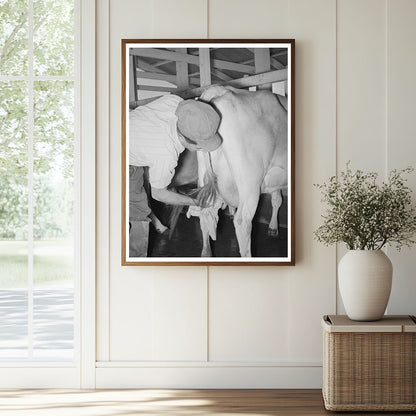 1940 Vintage Image of Farmer Preparing Cow for Milking - Available at KNOWOL