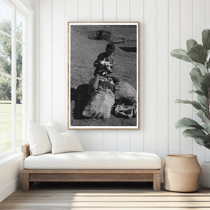 1940 Vintage Photo of Child Eating Black Walnuts in Oklahoma - Available at KNOWOL