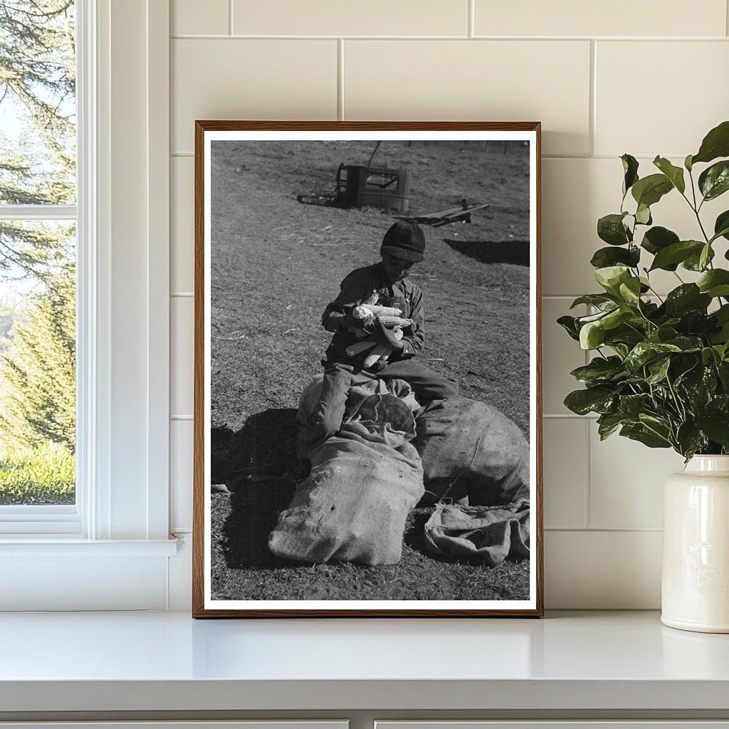 1940 Vintage Photo of Child Eating Black Walnuts in Oklahoma - Available at KNOWOL