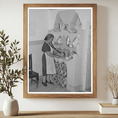 1940 Vintage Photo of Woman with Adobe Cupboard in New Mexico - Available at KNOWOL