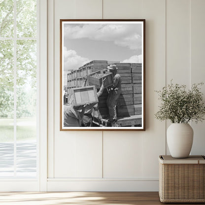 1941 Black and White Photo of Workers Loading Peas Nampa Idaho - Available at KNOWOL