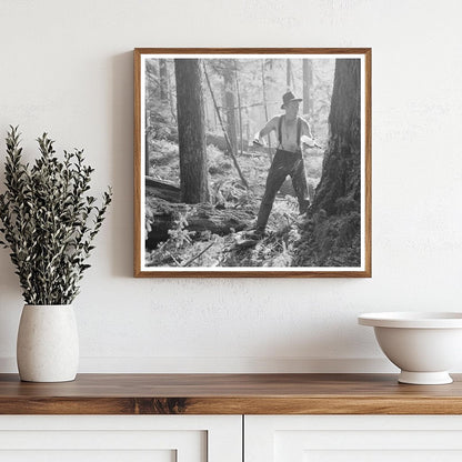 1941 Laborer Pouring Oil on Saw in Cowlitz County - Available at KNOWOL