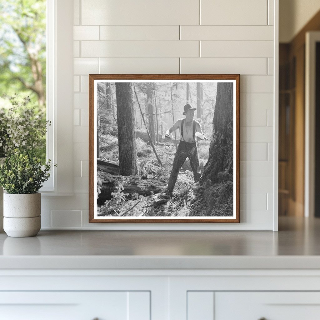 1941 Laborer Pouring Oil on Saw in Cowlitz County - Available at KNOWOL