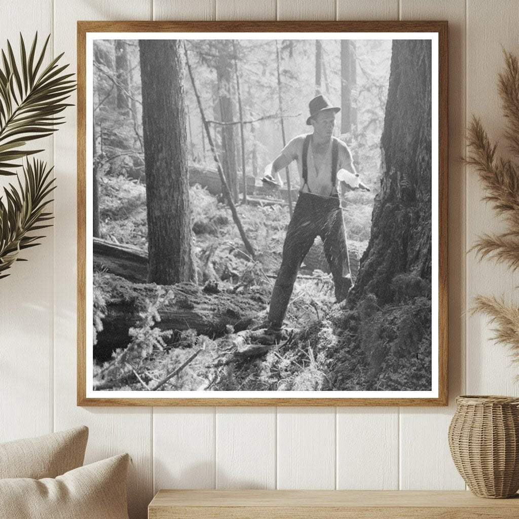 1941 Laborer Pouring Oil on Saw in Cowlitz County - Available at KNOWOL