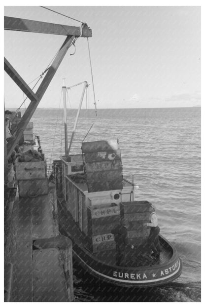 1941 Loading Empty Boxes on Fishing Boat Astoria Oregon - Available at KNOWOL