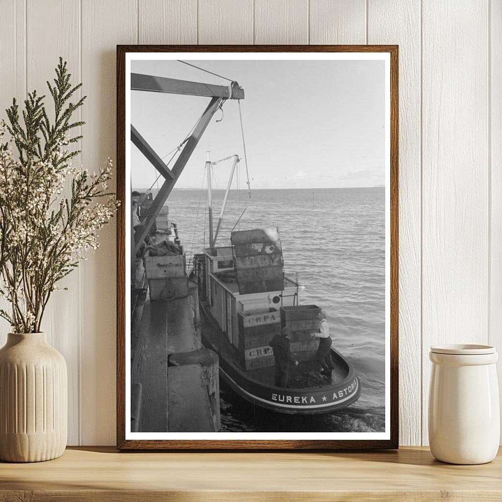 1941 Loading Empty Boxes on Fishing Boat Astoria Oregon - Available at KNOWOL