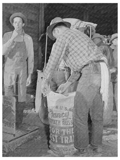 1941 Woman Sewing Potato Sack Klamath County Oregon - Available at KNOWOL