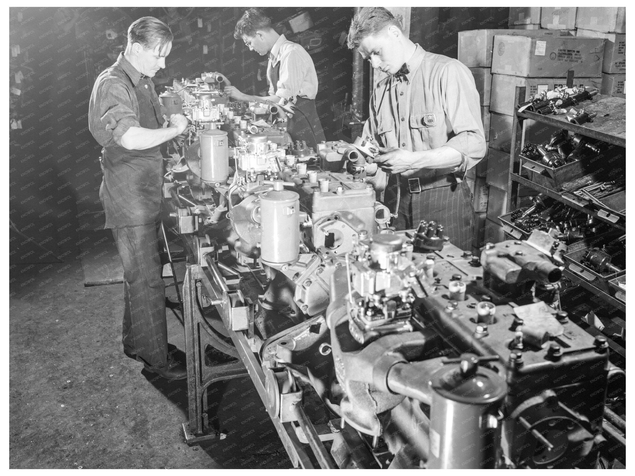 1941 Workers Assembling Engines at White Motor Company - Available at KNOWOL