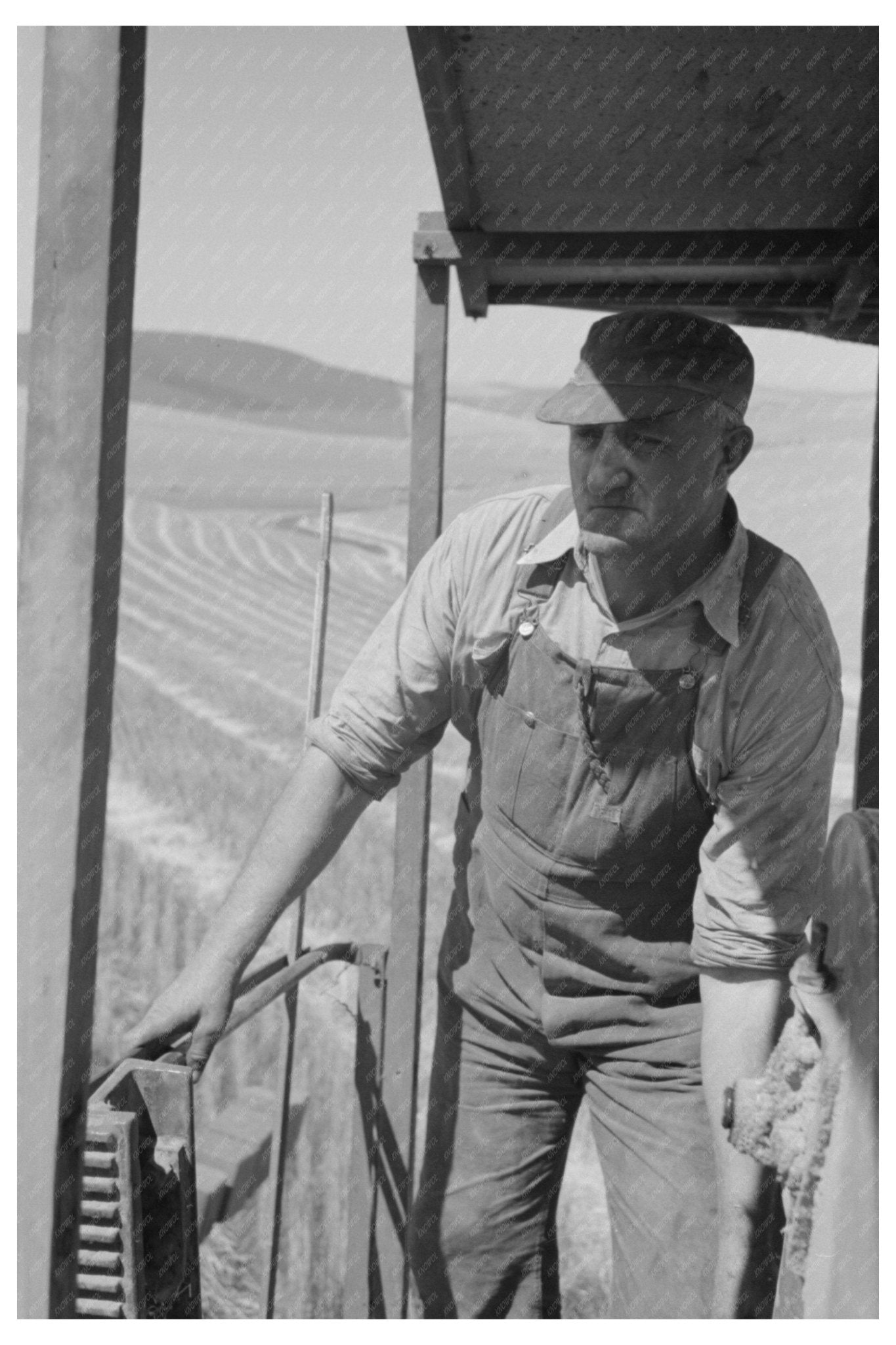 1941 Workers Operating Combine Harvester in Walla Walla Wheat Field - Available at KNOWOL