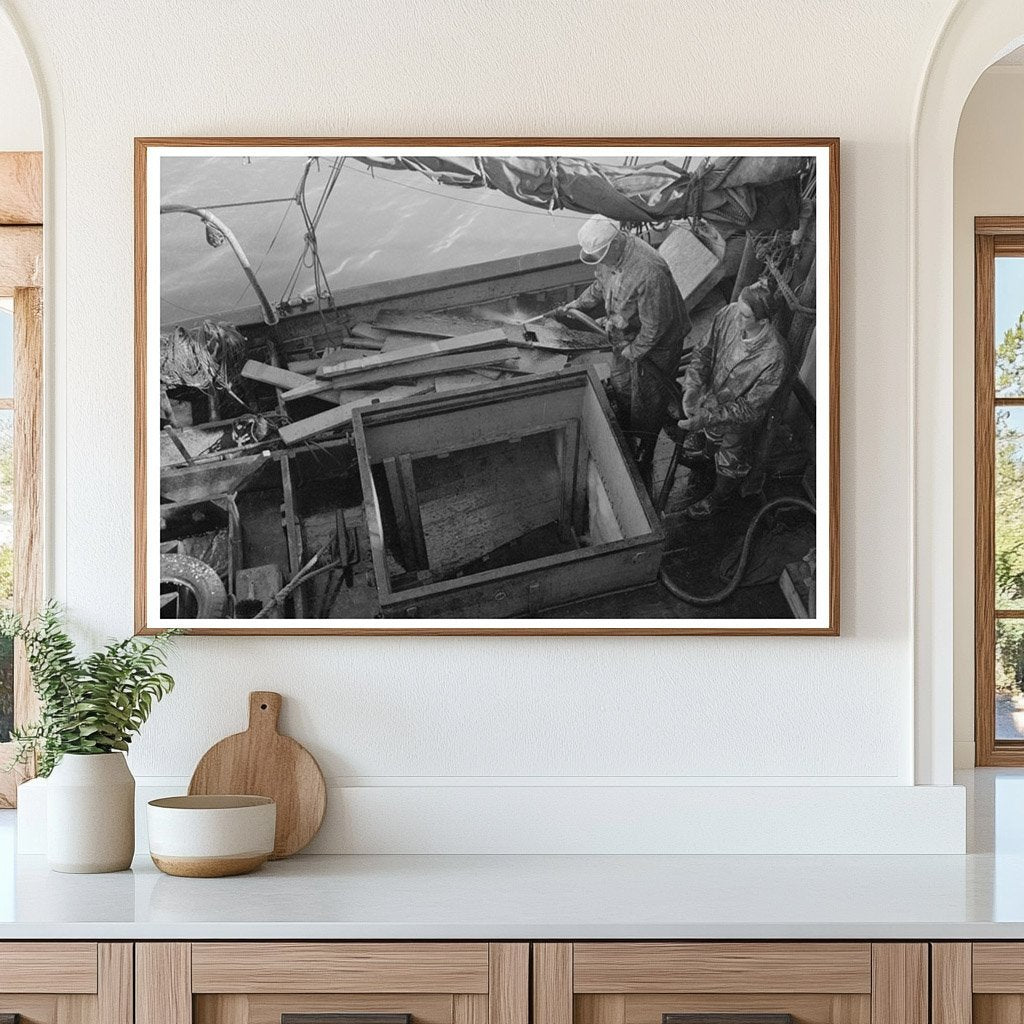 1941 Workers Washing Fishing Boat in Astoria Oregon - Available at KNOWOL