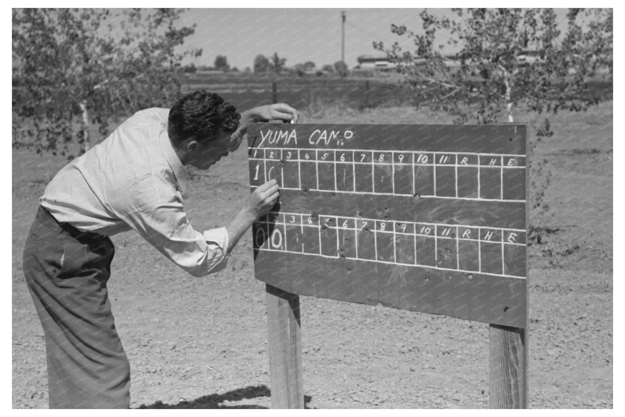 1942 Baseball Scoreboard Farmworkers Community Yuma Arizona - Available at KNOWOL