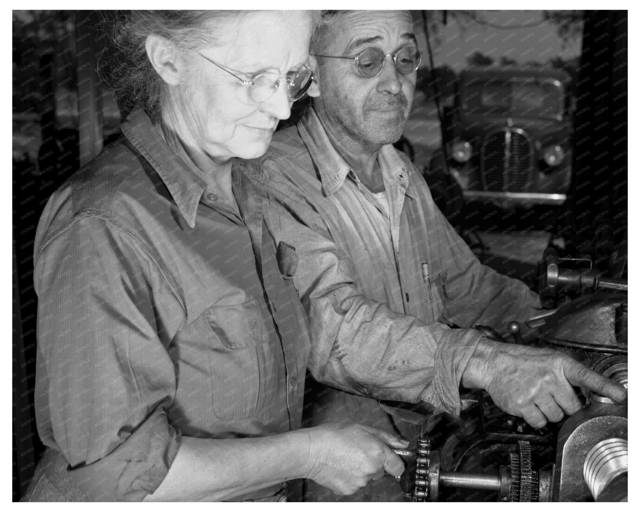 1942 Earl La Roe and Wife in Garage Workshop Florida - Available at KNOWOL