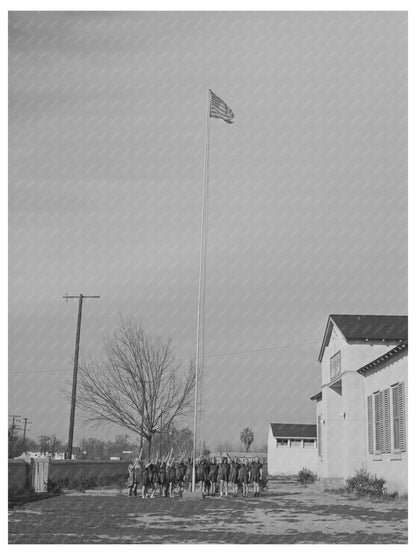 1942 Farm Workers Camp with Girl Scouts Saluting Flag - Available at KNOWOL