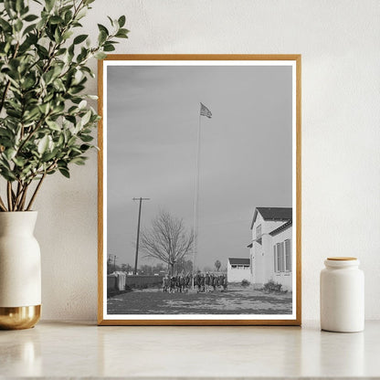 1942 Farm Workers Camp with Girl Scouts Saluting Flag - Available at KNOWOL