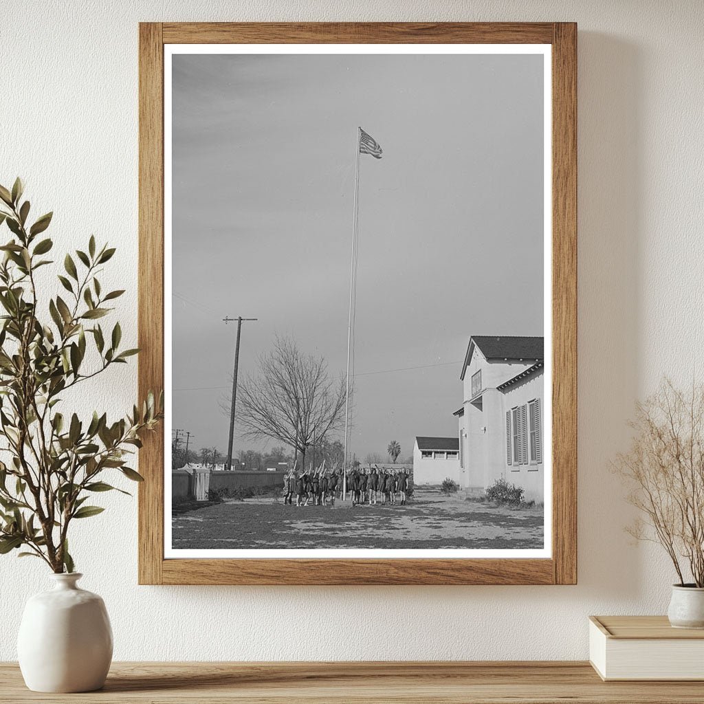 1942 Farm Workers Camp with Girl Scouts Saluting Flag - Available at KNOWOL