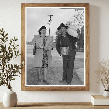 1942 Farmer and Wife Carrying Groceries in Tulare County - Available at KNOWOL