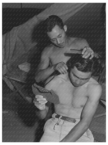 1942 Mobile Camp Haircutting Activity in Nyssa Oregon - Available at KNOWOL