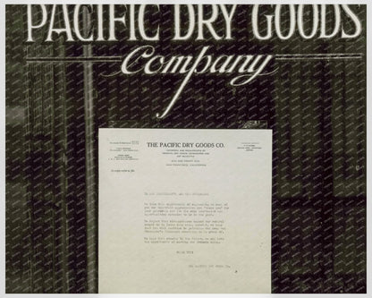 1942 Photo of Letter in Pacific Dry Goods Company Window - Available at KNOWOL