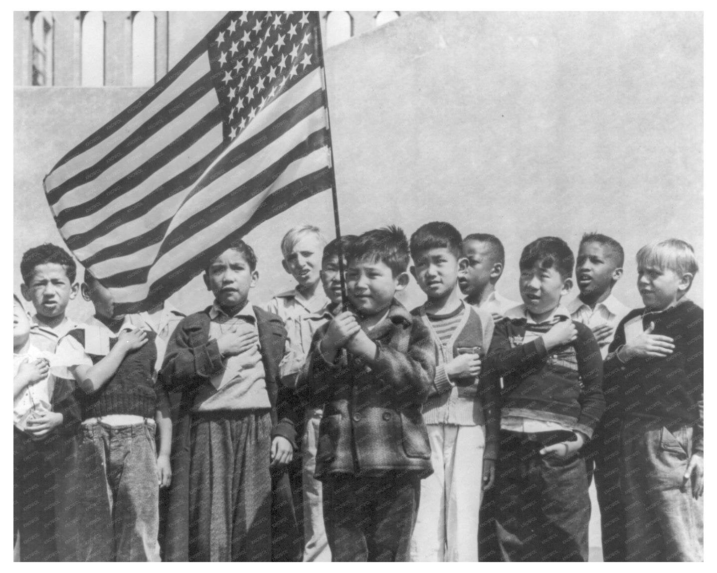 1942 Schoolboys Pledge of Allegiance San Francisco Diverse Community Vintage Image - Available at KNOWOL