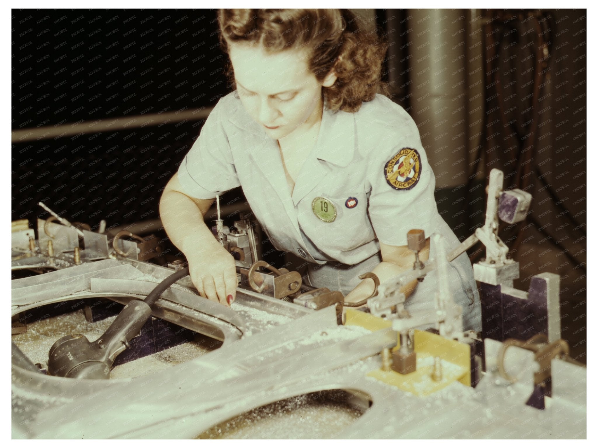 1942 Vintage Image of Women Drilling Plane Wing Bulkhead - Available at KNOWOL