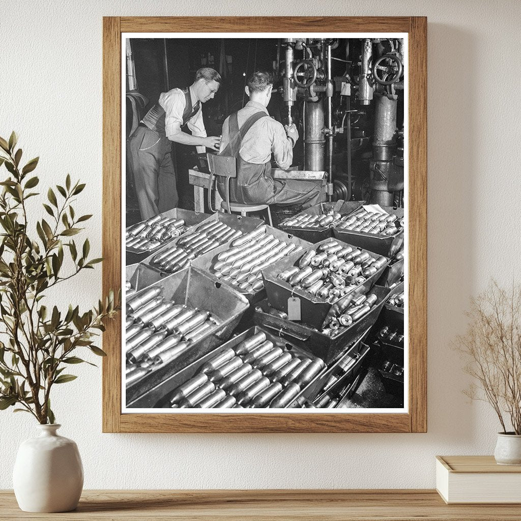 1942 Vintage Photo of Workmen Boring Armor - Piercing Shots - Available at KNOWOL
