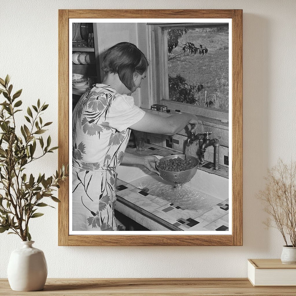 1942 Woman Washing Berries in Ola Idaho with Running Water - Available at KNOWOL