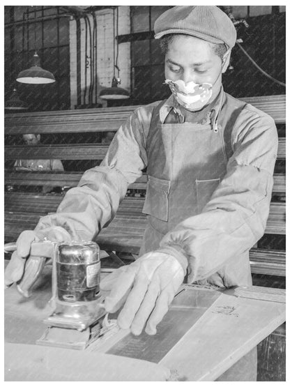 1942 Worker Polishing Airplane Wing Segment in Detroit - Available at KNOWOL