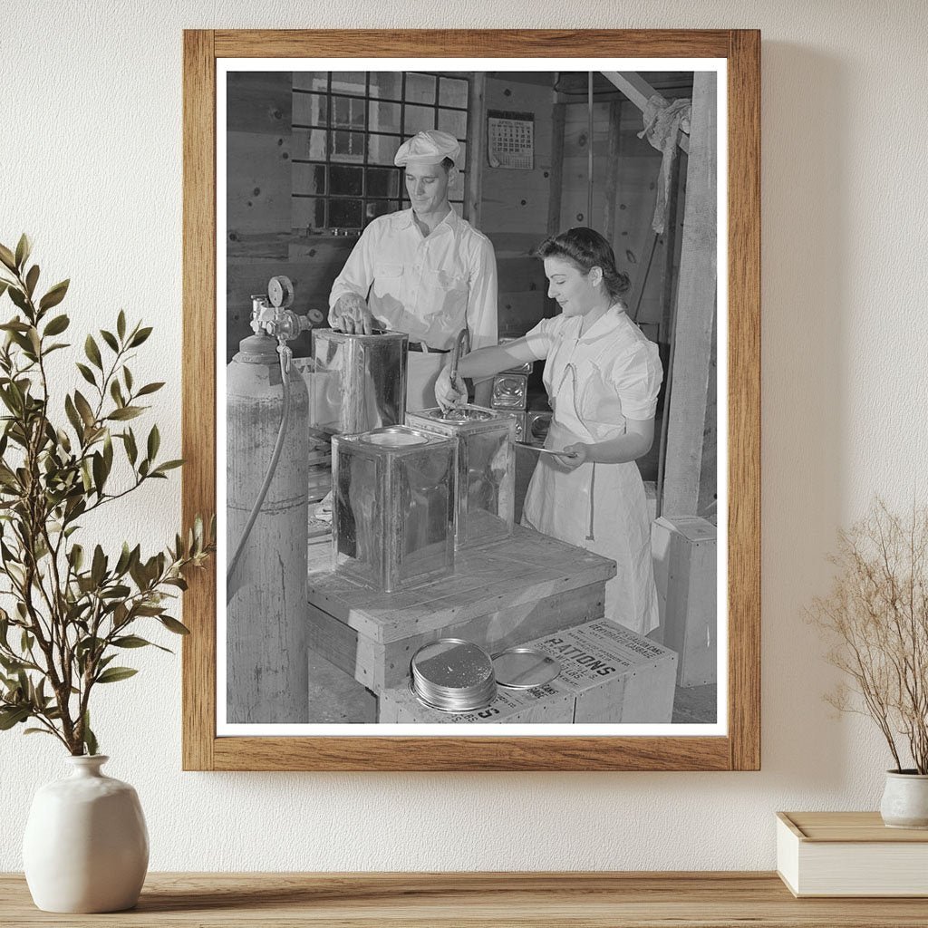 1942 Workers Filling Cans with Inert Gas for Cabbage Preservation - Available at KNOWOL