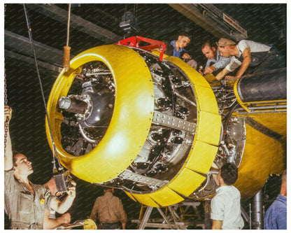 1942 Workers Mount Motor on Fairfax B - 25 Bomber Assembly Line - Available at KNOWOL