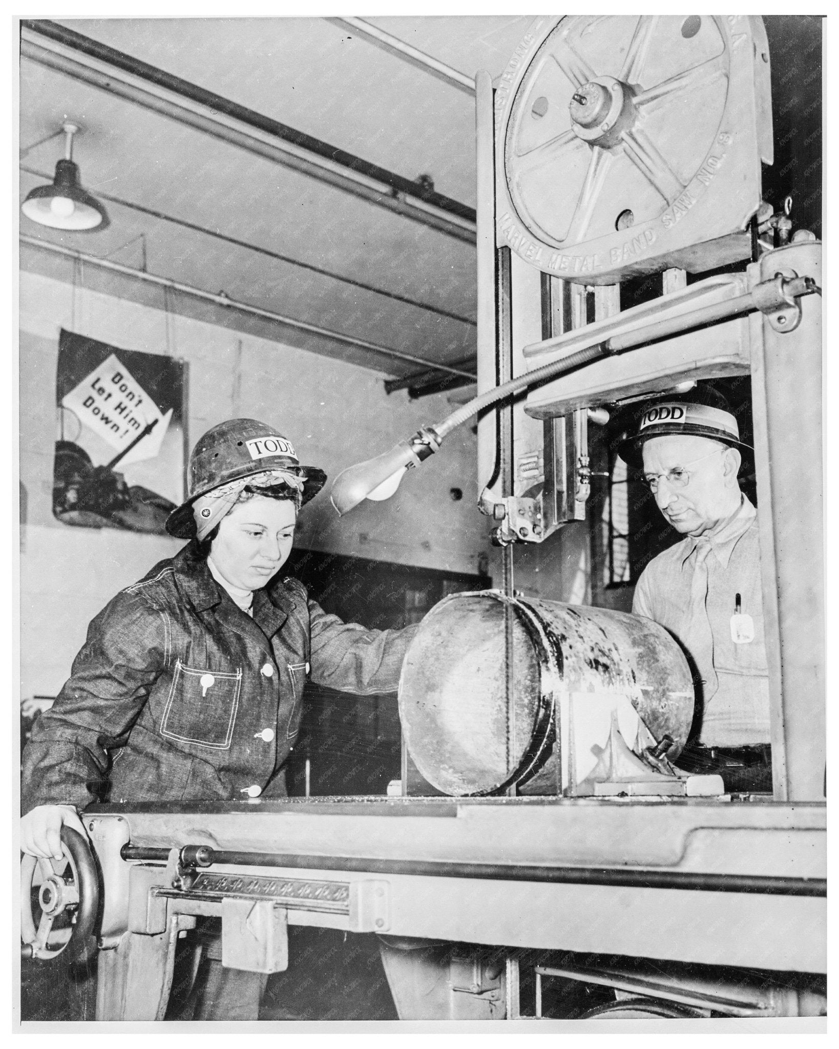 1943 Vintage Photograph of Band Saw Cutting Metal Pipe in Pennsylvania - Available at KNOWOL