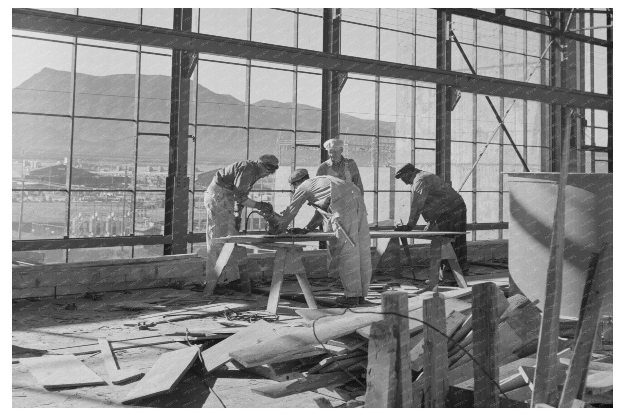 1944 Las Vegas Basic Magnesium Plant Workmen in Steel Structure - Available at KNOWOL