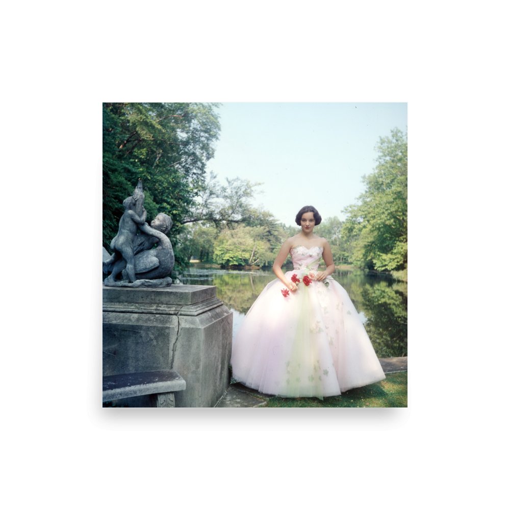 1950s Elegance: Woman Posing in Westbury Gardens, Long Island, NYC - Available at KNOWOL