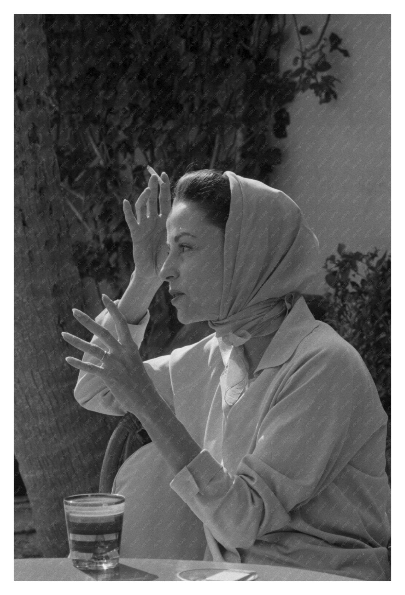 1961 Elegant Woman with Headscarf Vintage Image - Available at KNOWOL