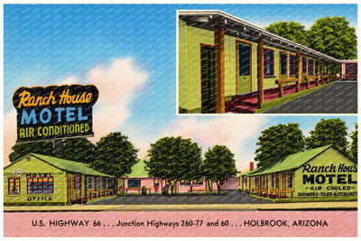 Holbrook, AZ: Ranch House Motel, air-conditioned, US highway 66- Junction highways 260-77 and 60
