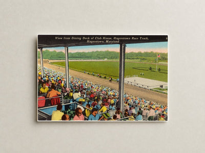 View from dining deck of club house, Hagerstown Race Track, Hagerstown, Maryland — Vintage Maryland Postcard