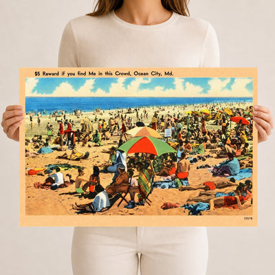 $5 Reward if you find me in this crowd, Ocean City, MD — Vintage Maryland Postcard