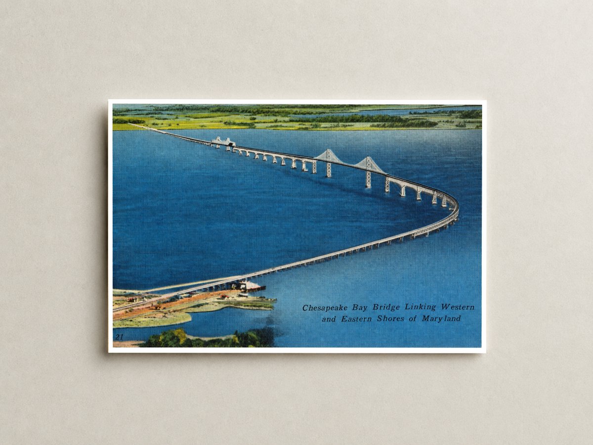 Chesapeake Bay Bridge linking western and eastern shores of Maryland — Vintage Maryland Postcard
