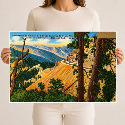 Yellowstone National Park, WY: Switchbacks on Billings, Red Lodge Highway to Cooke City, entrance to Yellowstone National Park