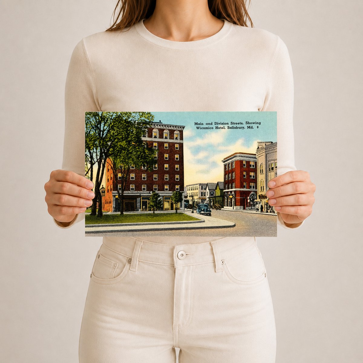 Main and Division Streets, showing Wicomico Hotel, Salisbury, MD — Vintage Maryland Postcard