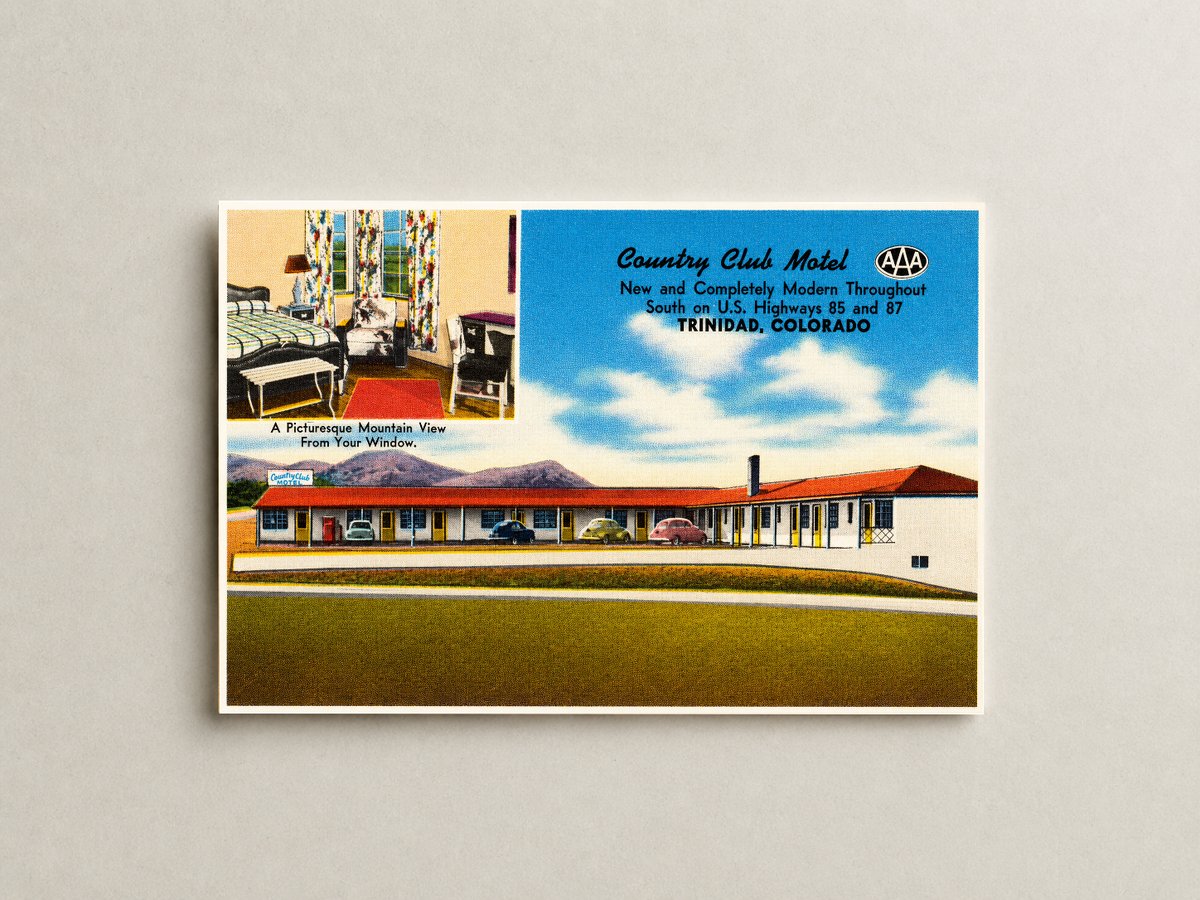 Trinidad, CO: County Club Motel, new and completely modern throughout, south on U.S. Highways 85 and 87