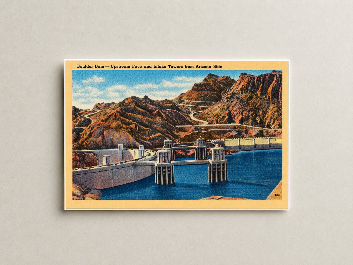 Hoover Dam, NV: Boulder Dam -- Upstream Face and Intake Towers from Arizona side