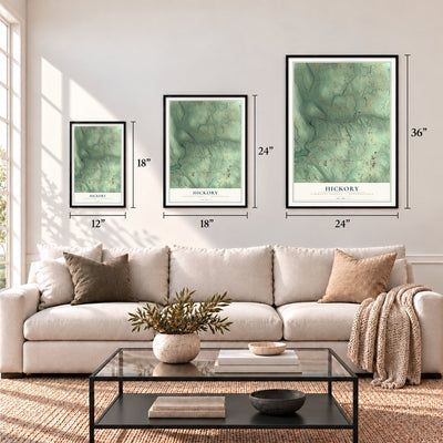 Hickory, Lawrence County, Pennsylvania map in 12 x 18, 18 x 24 and 24 x 36 inch sizes above a sofa