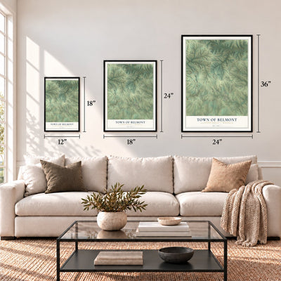 Town of Belmont, Lafayette County, Wisconsin map in 12 x 18, 18 x 24 and 24 x 36 inch sizes above a sofa