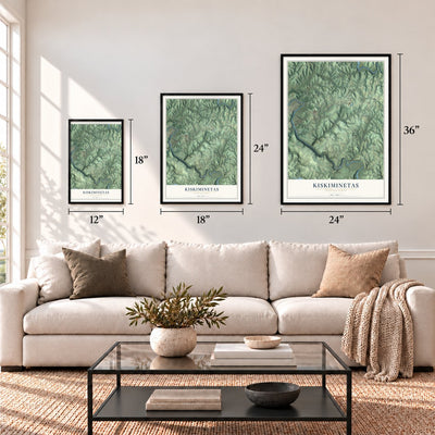 Kiskiminetas, Pennsylvania map in 12 x 18, 18 x 24 and 24 x 36 inch sizes above a sofa